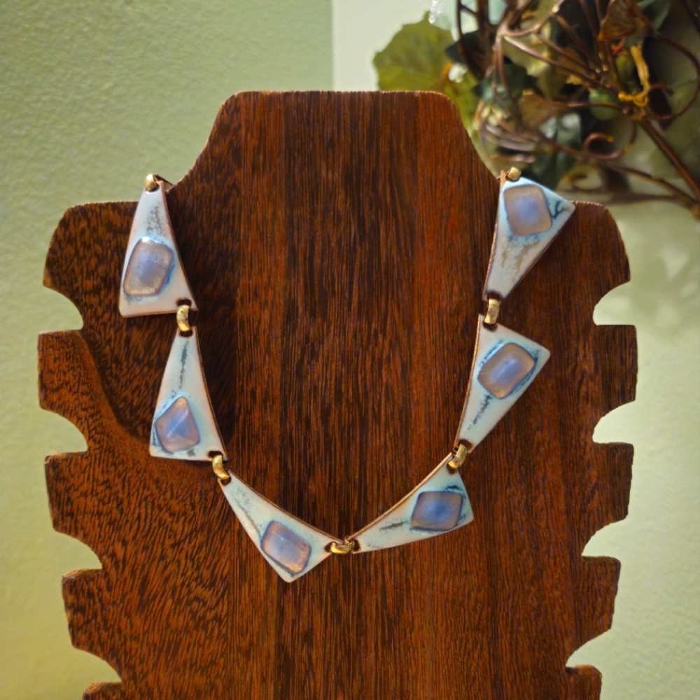 Beautiful K Denning enamel and fused glass necklace.